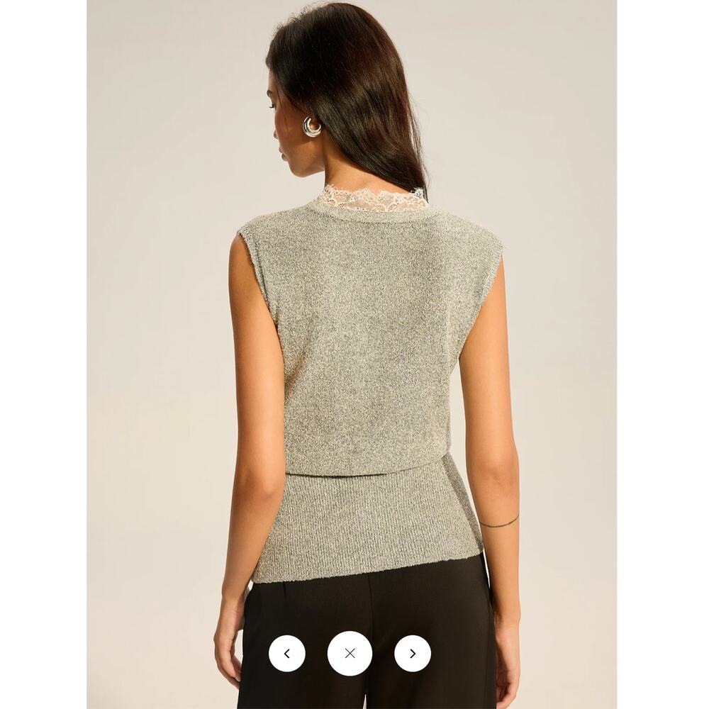 NWT Commense Lace-Trimmed Waist-Cinching Knitted Vest Sz M - Picture 5 of 5
